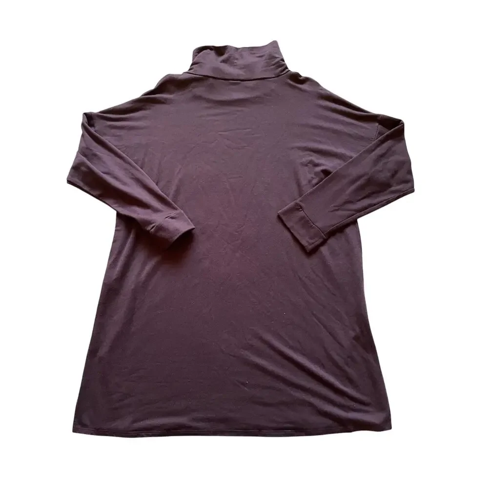 Eileen Fisher Womens Deep Purple Mock Neck Sweater Dress/Tunic Size Large Classy